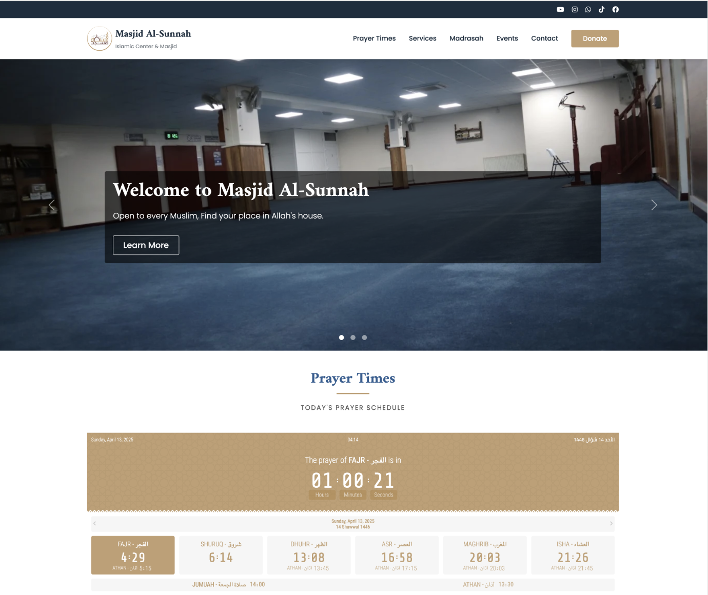 Screenshot of Masjid Al-Sunnah homepage